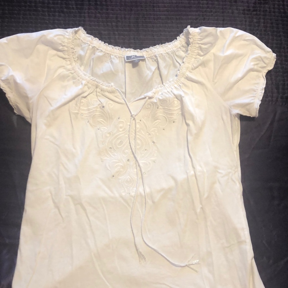 White blouse with rhinestones and ties